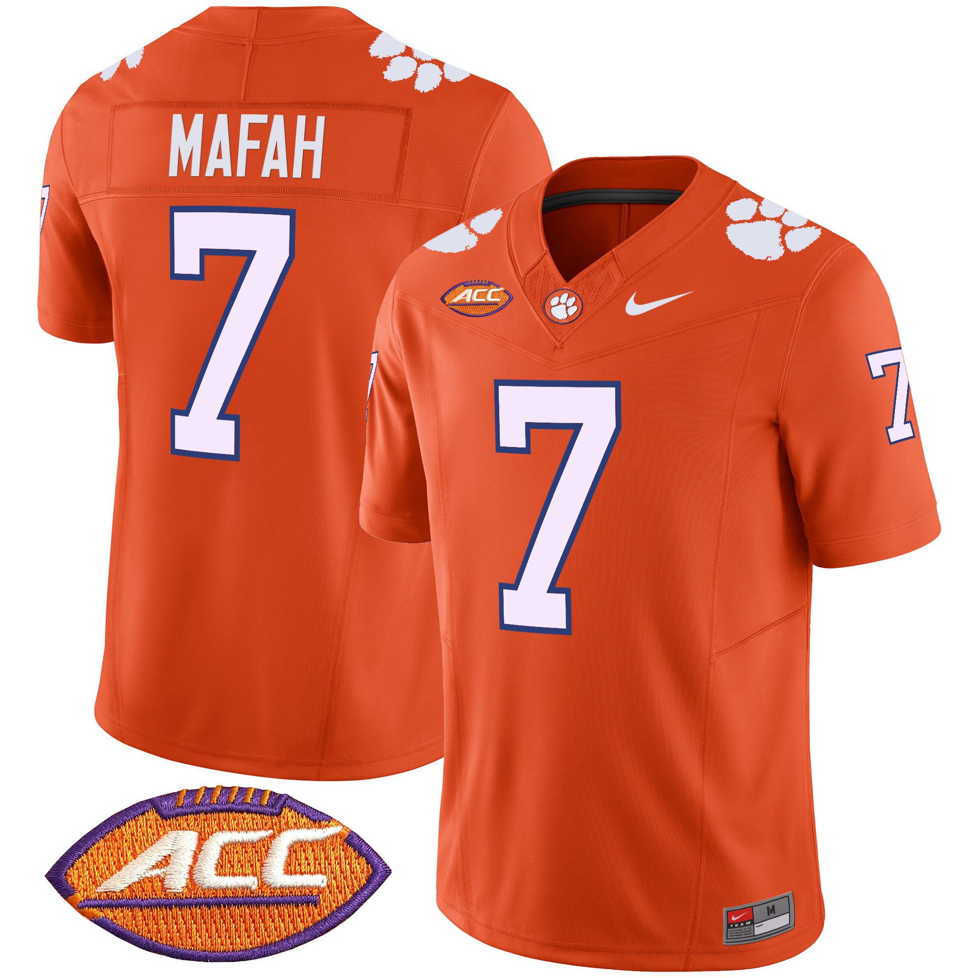 Men Clemson Tigers #7 Mafah Orange 2024 Nike Vapor Limited NCAA Jersey style 1